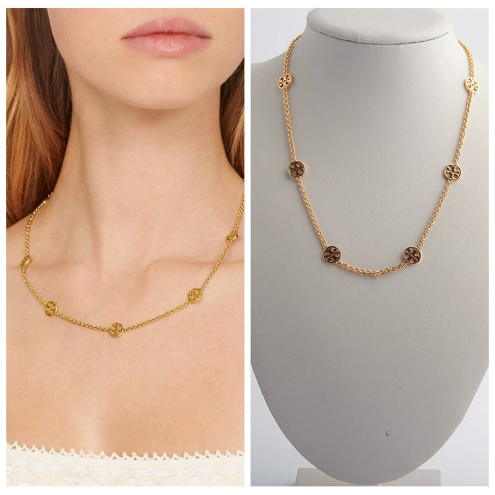 Tory Burch Gold Round Double Chain Short Choker Necklace